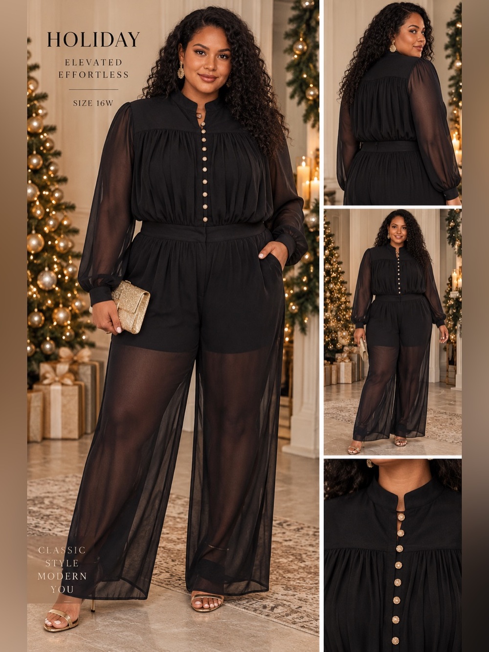 Nina Ricci Black Sheer Long-Sleeve Maxi Dress with Button Placket
